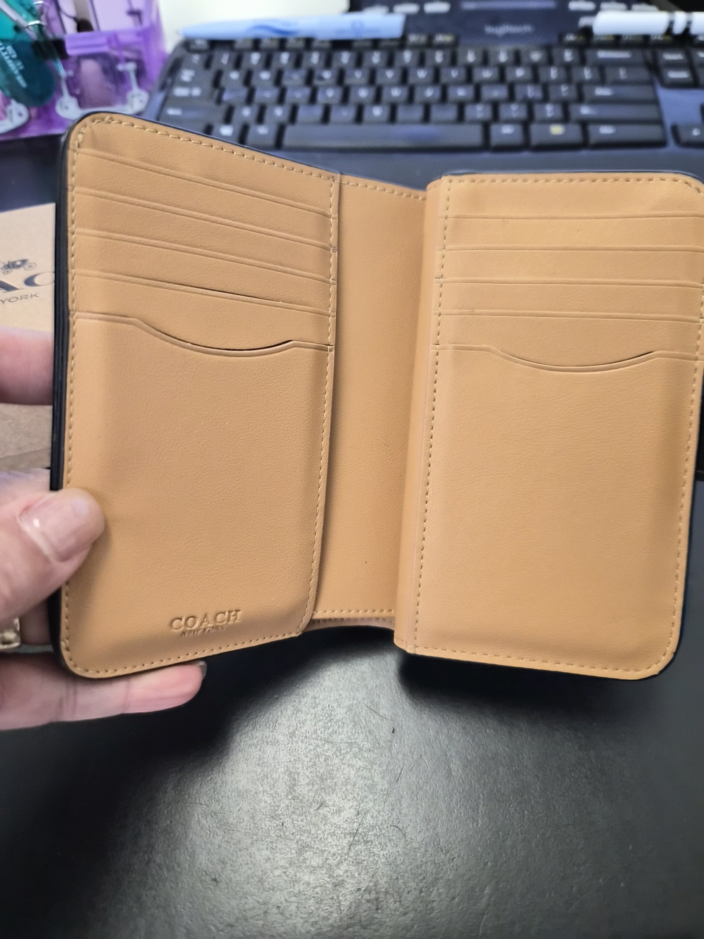 EUC Coach Navy BlueLeather Wallet with Gold 'C' Hardware - Picture 2 of 4